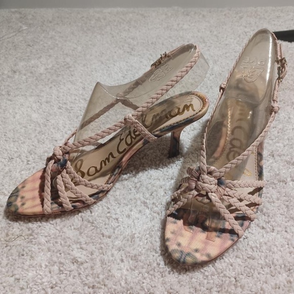 SAM EDELMAN 'Pankin' Seashell Pink Braided Strappy Slingback Heeled Sandals - Picture 1 of 12